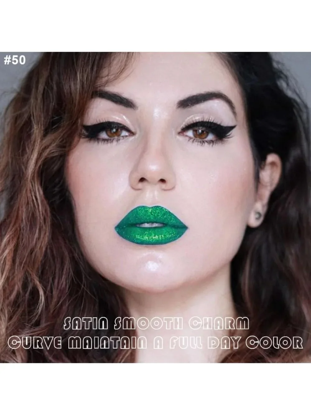 DNM 50# Green Glitter 2Pcs 24H Long-Lasting Matte Liquid Lipstick and Lip Liner